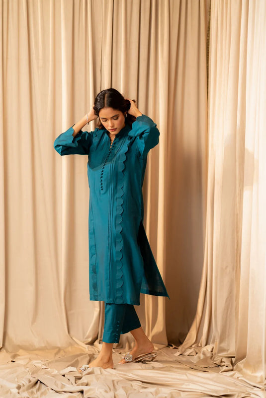 Teal blue Kurta With Pants
