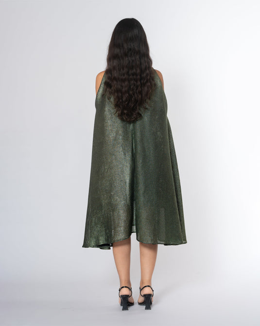 Metallic Cold Shoulder Dress