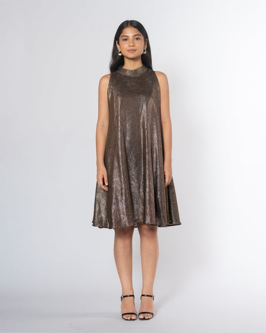 Metallic Cold Shoulder Dress