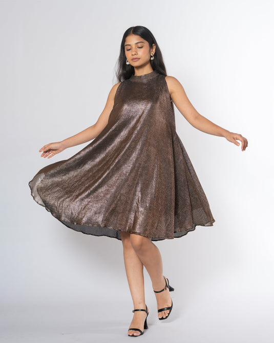 Metallic Cold Shoulder Dress
