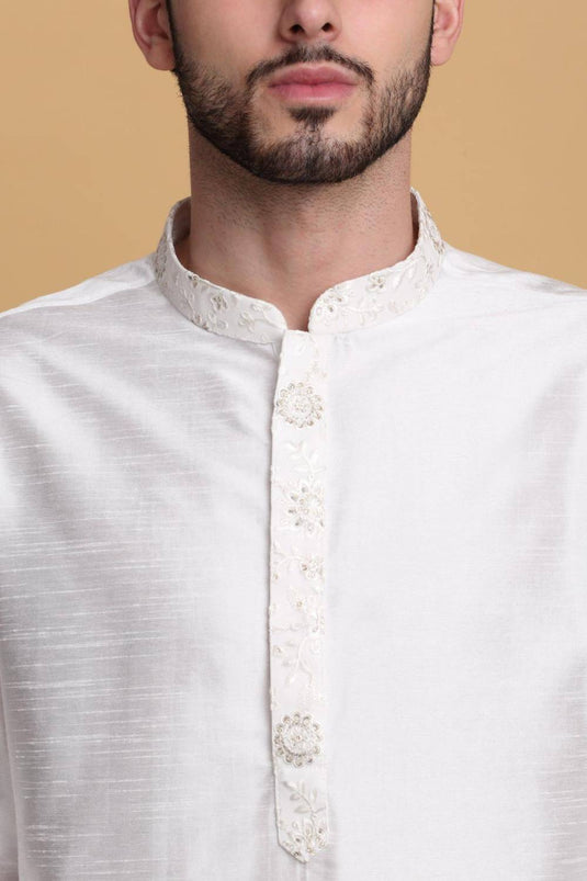 Ved Embroidered Open Jacket Set - Ivory Cream