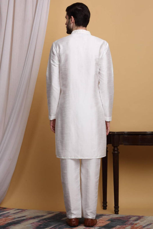 Ved Embroidered Open Jacket Set - Ivory Cream