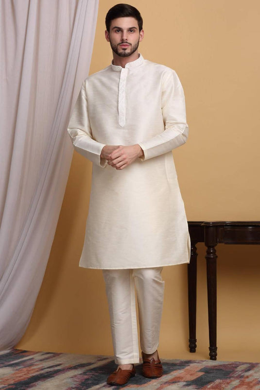 Om Embroidered Open Jacket Set - Ivory