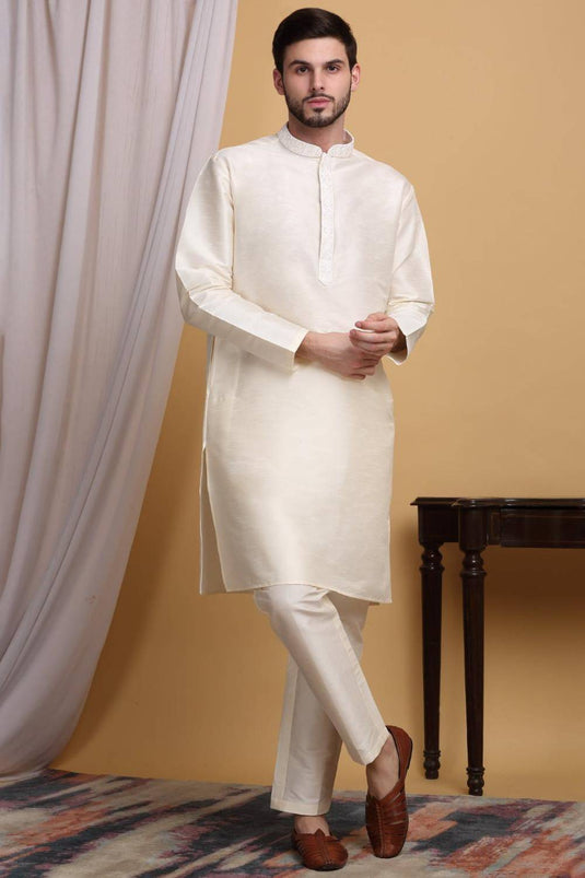 Om Embroidered Open Jacket Set - Ivory