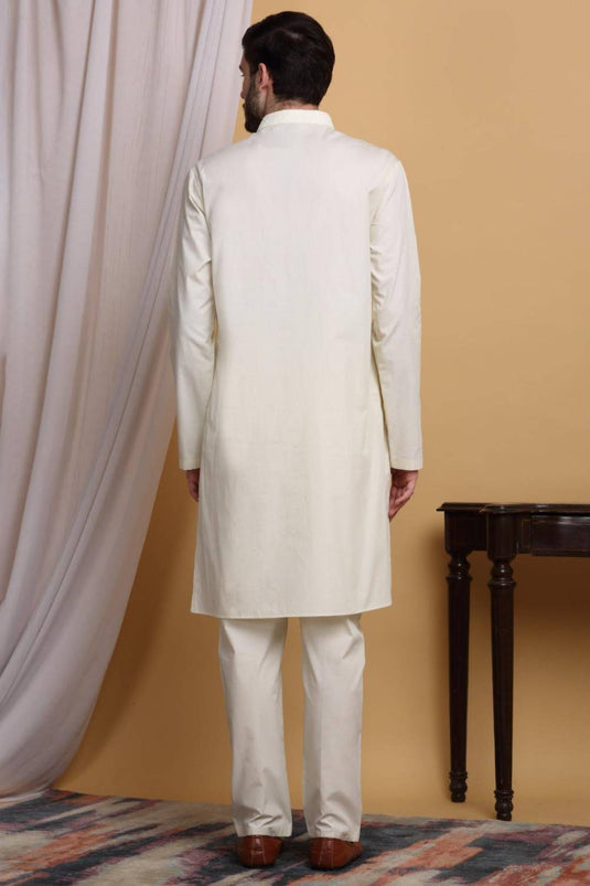 Divyam Embroidered Open Jacket Set - Ivory