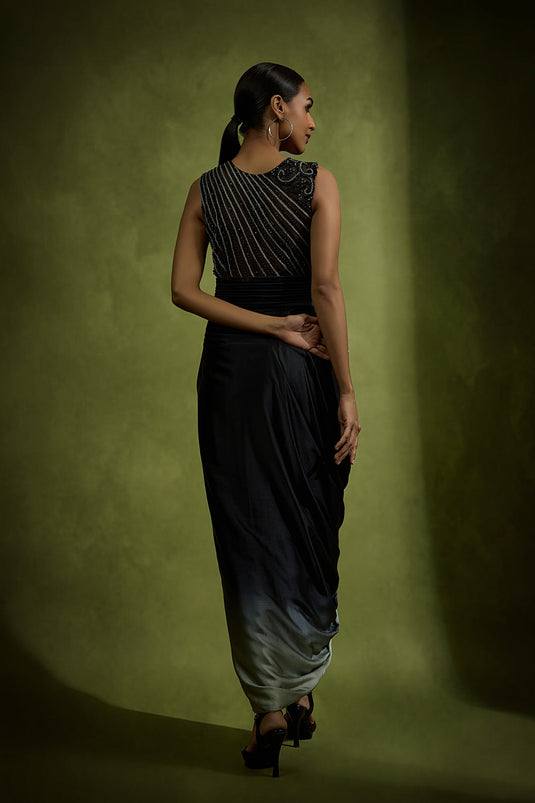 Ombré Pleated Drape Dress