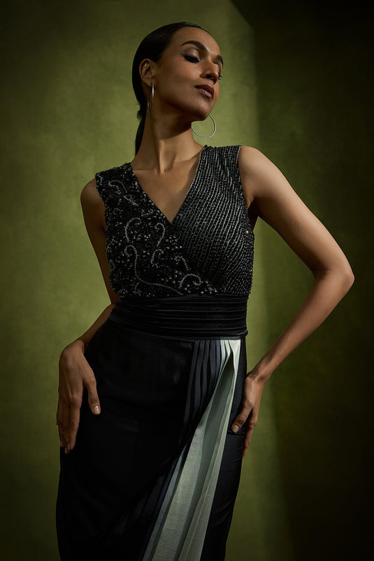 Ombré Pleated Drape Dress