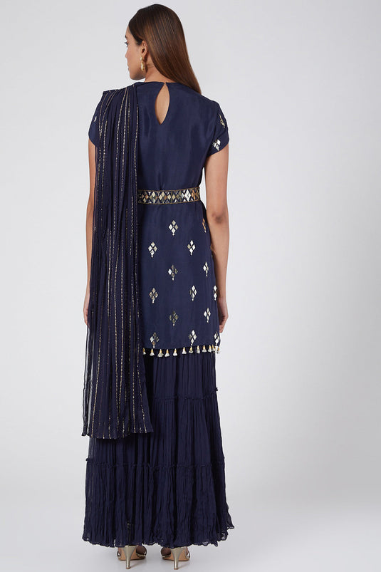 Embroidered Cobalt Blue Sharara Set - Auraya Fashion - - #tag1# - #tag2# - #tag3# - #tag3#