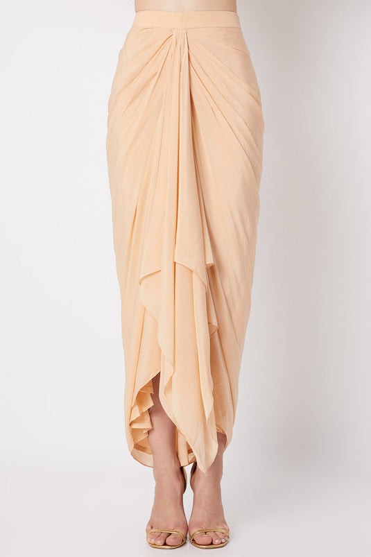 Draped Peach Skirt Set - Auraya Fashion - - #tag1# - #tag2# - #tag3# - #tag3#