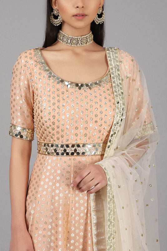 Embellished Peach Anarkali With Dupatta - Auraya Fashion - - #tag1# - #tag2# - #tag3# - #tag3#