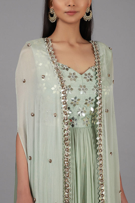 Embroidered Muted Green Sharara Set - Auraya Fashion - - #tag1# - #tag2# - #tag3# - #tag3#