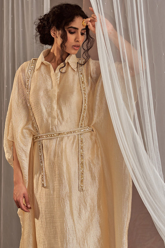 Hand Embroidered Ivory Kaftan Dress - Auraya Fashion - - #tag1# - #tag2# - #tag3# - #tag3#