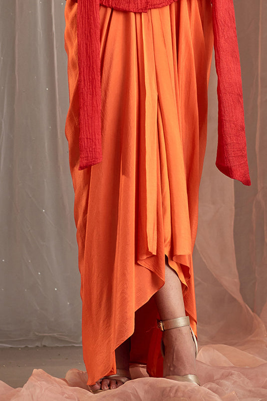 Draped Orange Skirt Set - Auraya Fashion - - #tag1# - #tag2# - #tag3# - #tag3#