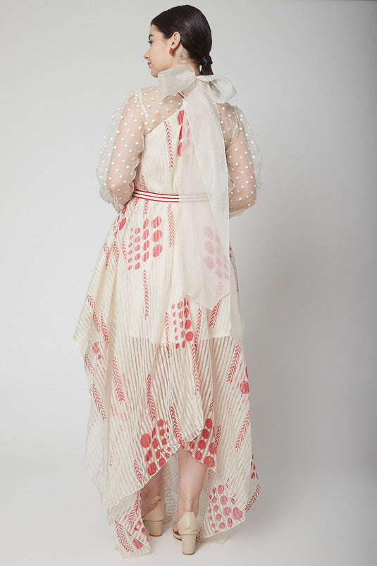 Printed White Dress With Blouse & Belt - Auraya Fashion - - #tag1# - #tag2# - #tag3# - #tag3#