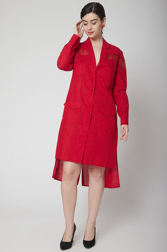 Blazer Red Dress With Organza Detailing - Auraya Fashion - Nidhika Shekhar - #tag1# - #tag2# - #tag3# - #tag3#