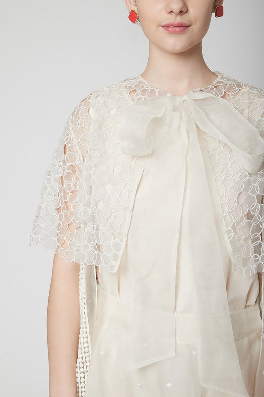 Embroidered White Cape With Skirt - Auraya Fashion - - #tag1# - #tag2# - #tag3# - #tag3#