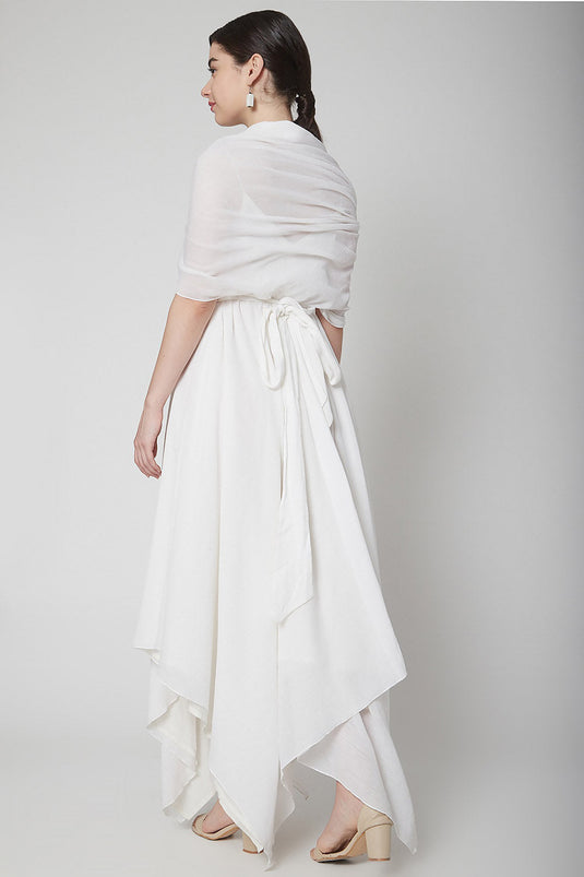 Asymmetric White Wrap Dress - Auraya Fashion - - #tag1# - #tag2# - #tag3# - #tag3#