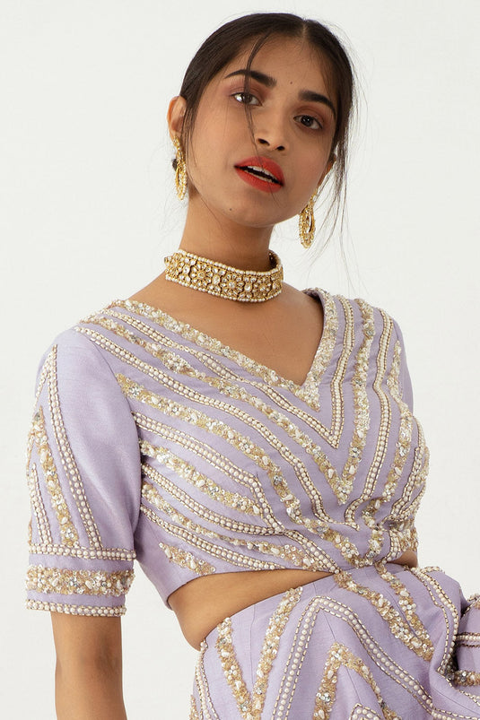 Hand Embroidered Lilac Sharara Set - Auraya Fashion - - #tag1# - #tag2# - #tag3# - #tag3#