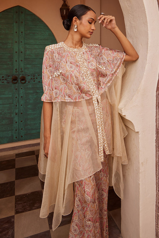 Modal Beige Asymmetric Draped Kurta Set - Auraya Fashion - - #tag1# - #tag2# - #tag3# - #tag3#