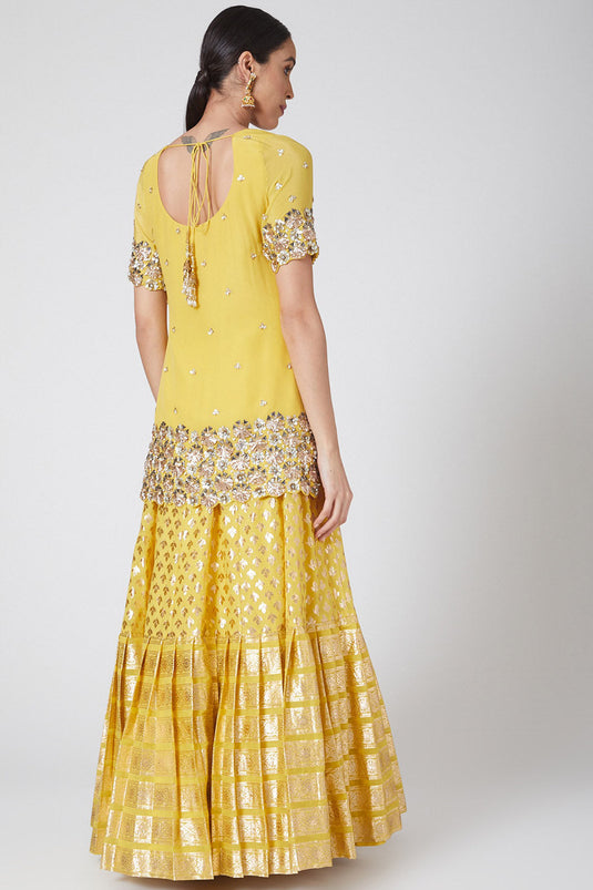 Embroidered Yellow Lehenga Set - Auraya Fashion - - #tag1# - #tag2# - #tag3# - #tag3#