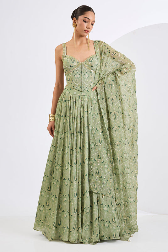 Green Corsett with Lenega and Dupatta