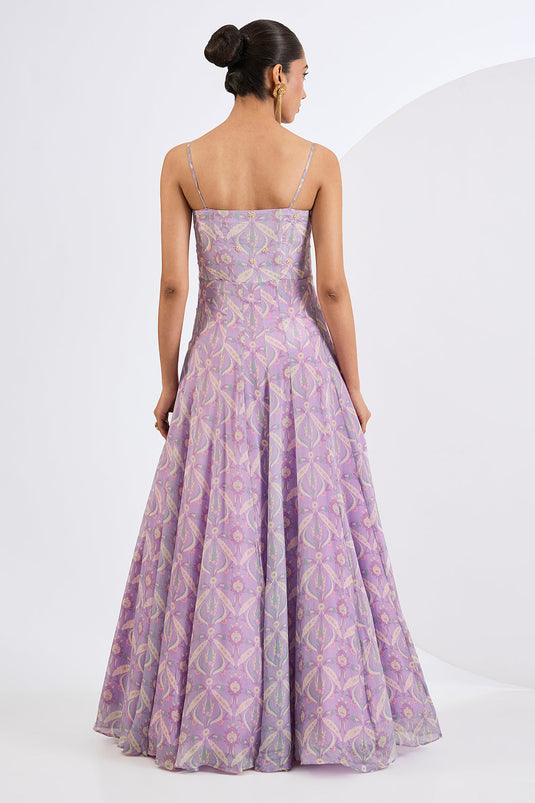 Printed Chinon Chiffon Ivory Lehenga Set with Viscose Chinon Dupatta