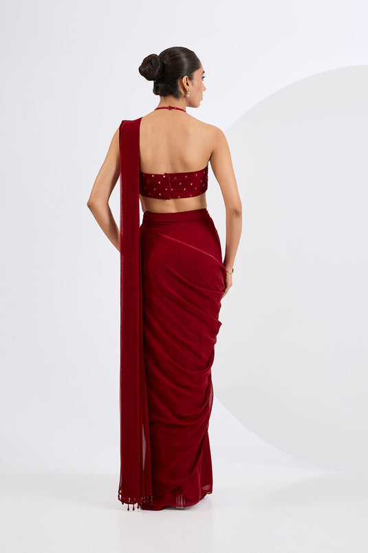 Pre Draped Saree Set with Heavily Embellished Blouse