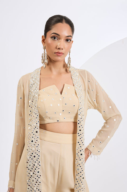 Heavily Embroidered Cape Jacket Set