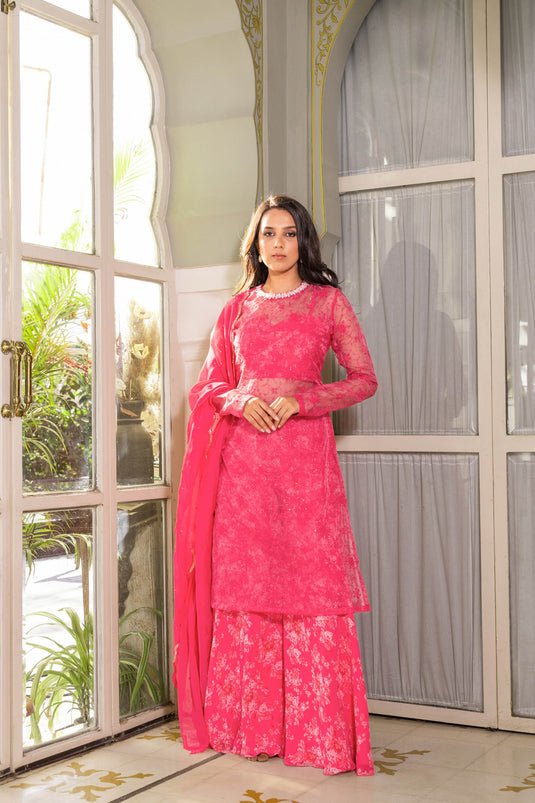 Pink Georgette Embroidered Kurta Set