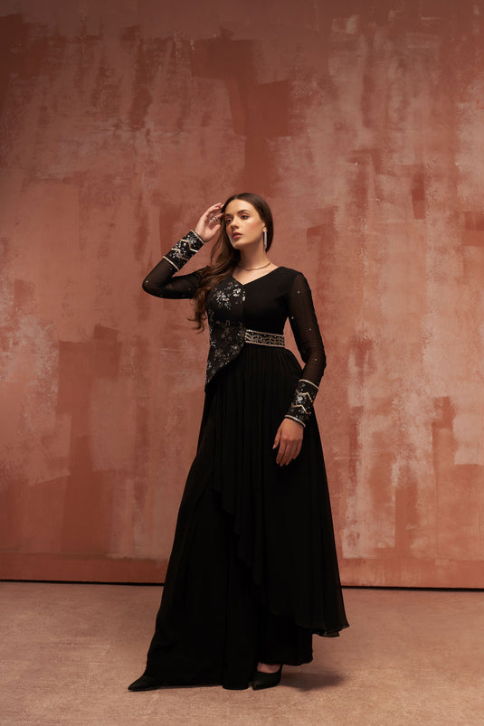 Black Chiffon Tunic Set