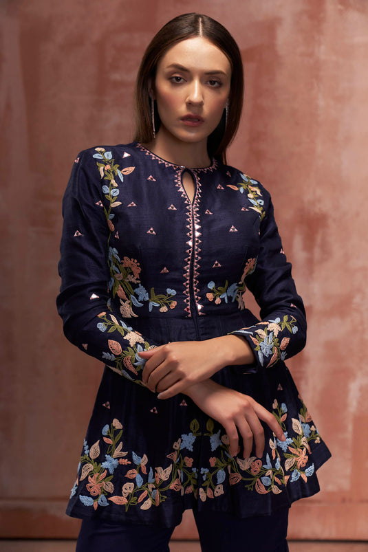 Blue short anarkali Sharara Set