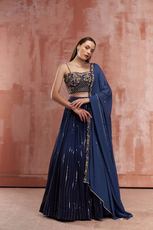 Navy Blue Sequin Lehenga Set