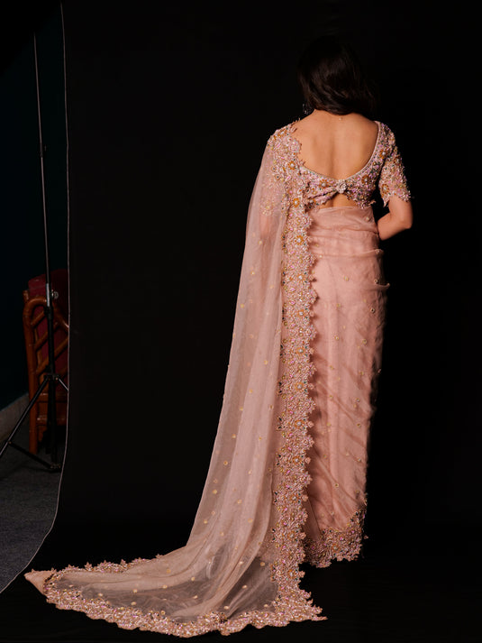 Buttercream organza saree