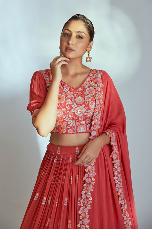 Coral multi sequin lehenga set