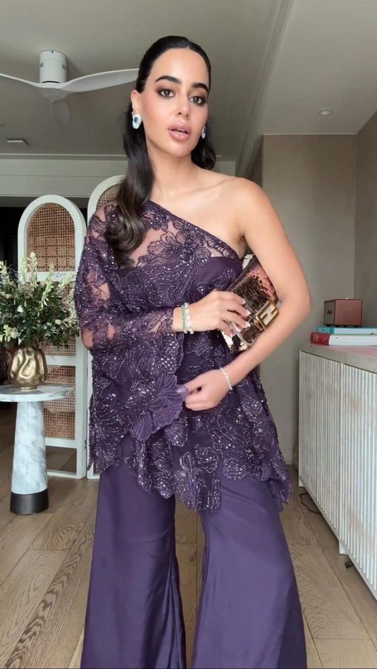 Embroidered One Shoulder Coord
