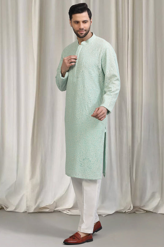 All Over Upwan Embroidered Kurta With Back Elastic Pants