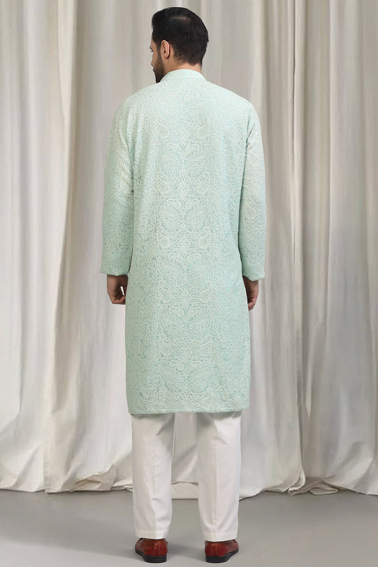 All Over Upwan Embroidered Kurta With Back Elastic Pants