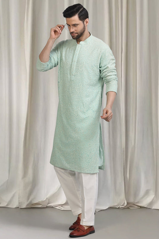 All Over Upwan Embroidered Kurta With Back Elastic Pants