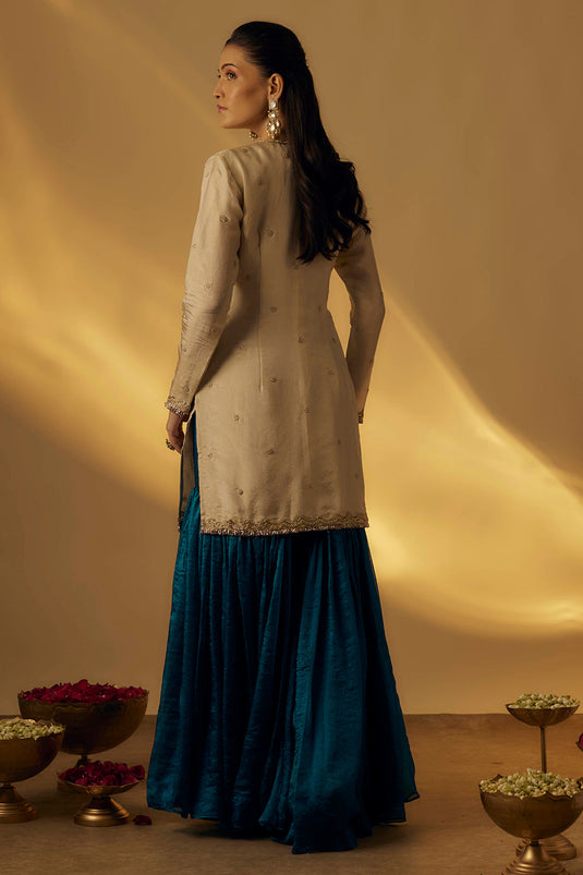 Beige and Teal Garara Set