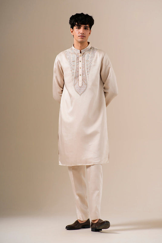 Beige Bloomwork Kurta Set