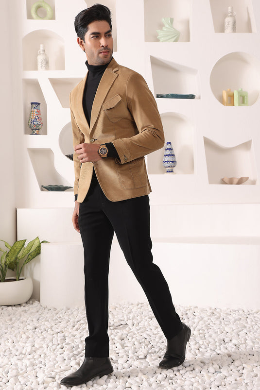 Beige Corduroy Blazer with patch pockets and thread details