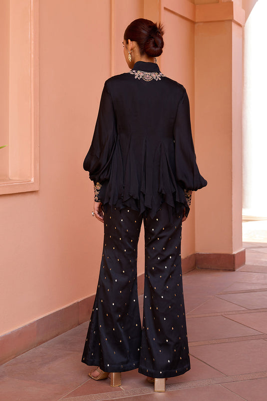 Black embroidered top and pants
