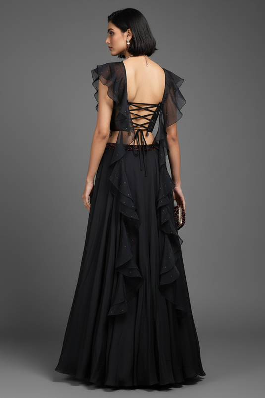 Black Lehenga with Corset Blouse & Dupatta