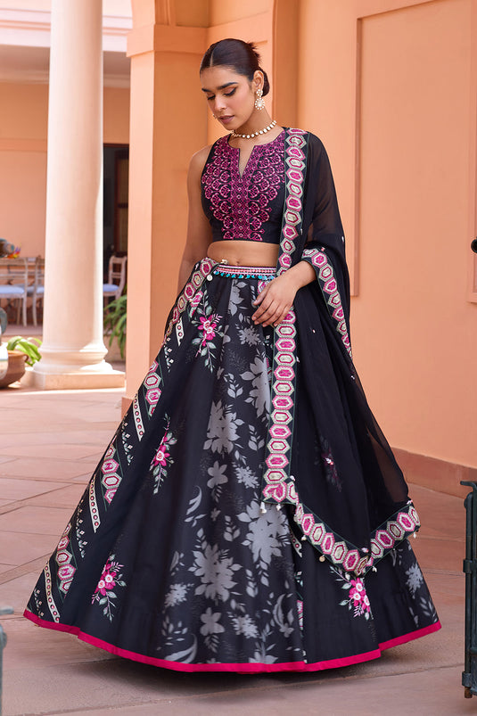 Black printed and embroidered lehenga set