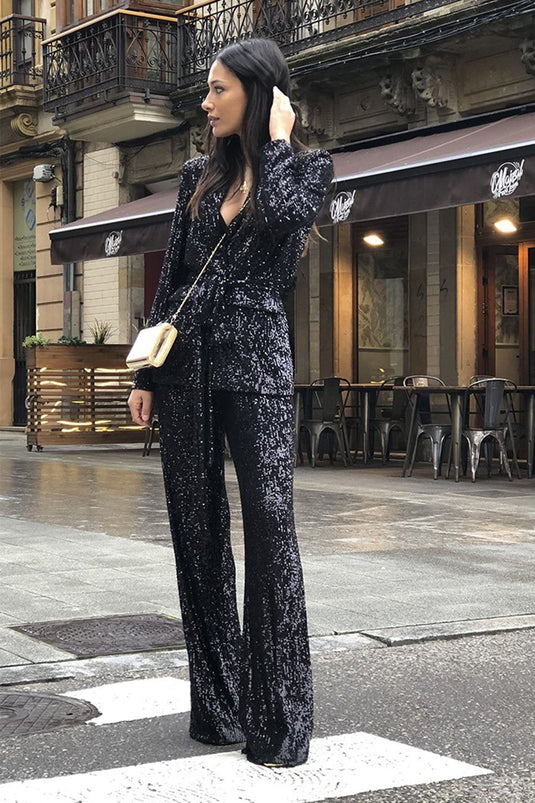 Black Sequin Blazer Suit