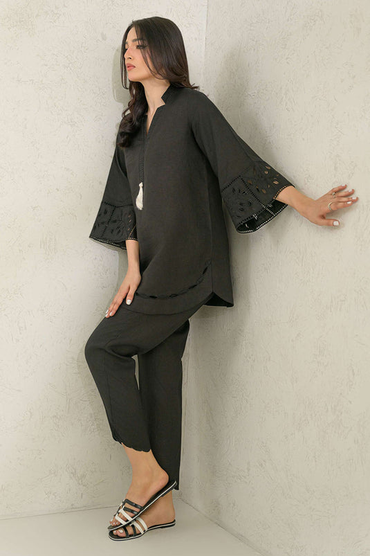 Black Solid Embellished Co-Ord Sets