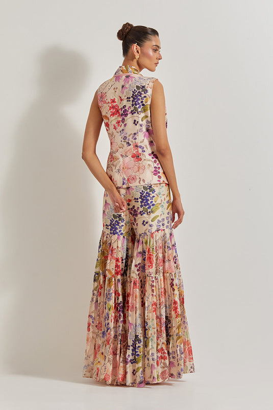 Blooming Burst Chanderi Wrap Top Paired With Chanderi Silk Sharara