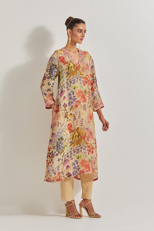 Blooming Burst Tissue Chanderi Kurta Set
