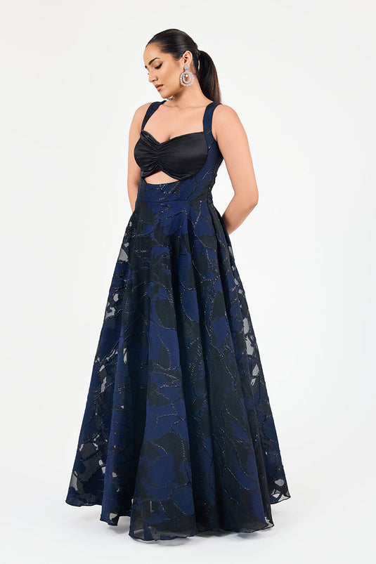 Blue and Black Jacquard Gown