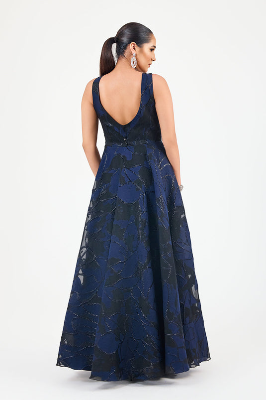 Blue and Black Jacquard Gown
